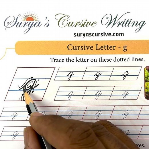 Small Letter "g" in Cursive | SuryasCursive.com #cursive #cursivewriting
