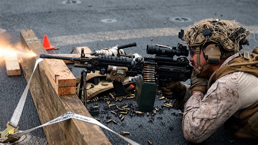 Marines Practice Squad Automatic Weapon Fire Aboard Ship