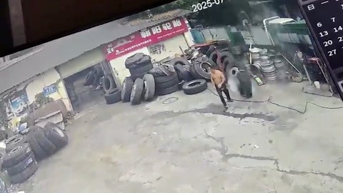 Mechanic narrowly avoids being killed by exploding lorry tyre while inflating it