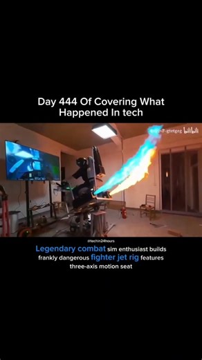 Tech in 24 hours on Instagram: "A Chinese tech enthusiast known as “blyat” has built a wild fighter jet simulator in his garage, complete with turbines, rocket launcher effects, flame bursts, and even a fake aircraft machine gun. Media: Ok_Bit_1351/bilibili #tech #techenthusiast #technews #technology #techgeek #techblogger #technologynews"