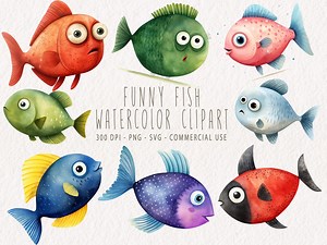 Watercolor Funny Fish Clipart, Funny Fish PNG, Fish Graphics , Fish Illustration, Fish Clip Art, Watercolor Fish, Fish SVG - Etsy Australia