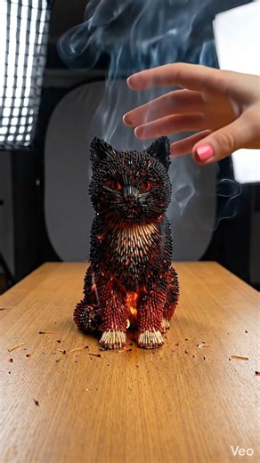 cat made out of match sticks.. #trending#trendingshorts#viralreels#explore#fyp#cat#cute#aivideo#fypシ
