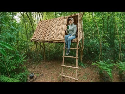 Building Survival Tree House in 12 Days | Off Grid Log Cabin | Bushcraft ASMR