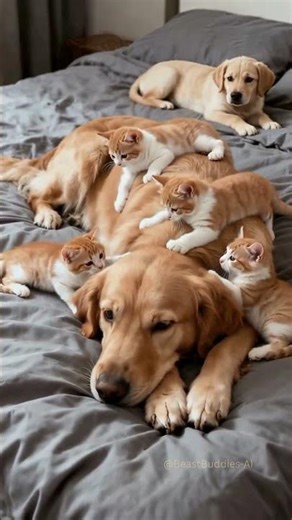 Dog Lets Kittens Take Over The Bed!