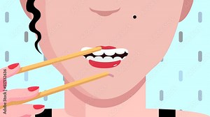 Sush Girl. Eating sushi. Animation.