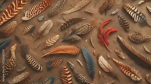 A collection of fossilized feathers from different species of feathered dinosaurs highlighting the wide range of feather types and their significance in understanding their