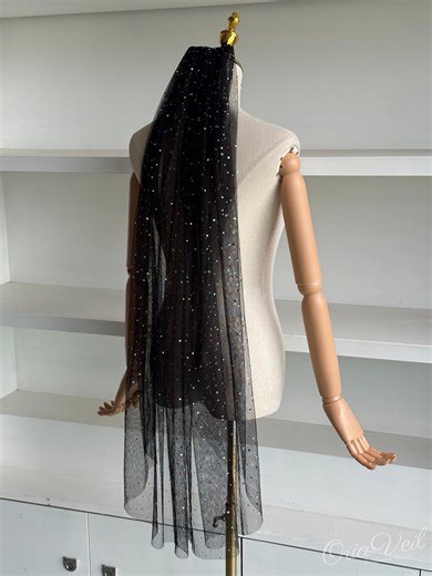 Black Bridal Veil With Sparkle, Short Tulle Wedding Veil, Gothic Wedding Veil - Etsy