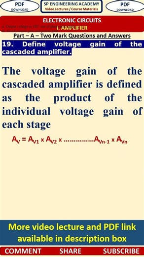 19EC1 Electronics Circuits Define voltage gain of the cascaded amplifier