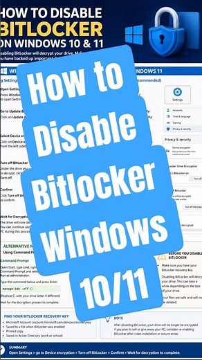 How to disable BitLocker on Windows 10 and Windows 11. #windows10tips #windows11tips #bitlocker