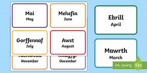Months of the Year English and Welsh Word Cards