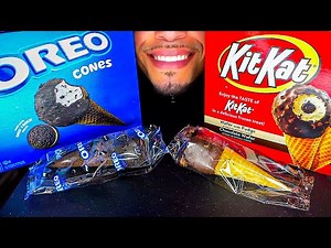 ASMR OREO VS KIT KAT ICE CREAM CONES CHALLENGE MUKBANG BATTLE CANDY EATING SOUNDS