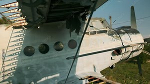 Cemetery of old aircraft. An old and damaged aircraft from the Soviet Union, AN-2.