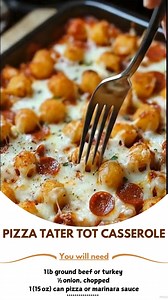Pizza 😸 Tater Tot Casserole 🍕🥔🔥 All your favorite pizza flavors loaded into a crispy, cheesy tater tot bake! Easy, comforting, and family-approved. Ingredients: 1 pound ground beef or turkey ½ onion, chopped ½ teaspoon garlic powder ...plus pizza sauce, melty cheese, and golden tots on top ..... Full Recipe in Coʍmеոτ 💬 ⭐ | Grandma's Recipes