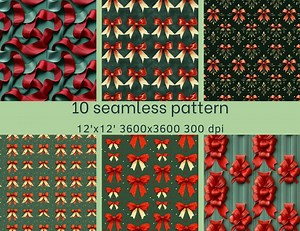 Seamless Red Ribbon Pattern on Green Background - Printable Fabric Design for Holiday Crafts - Etsy