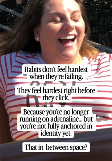 There’s a moment in habit-building that almost no one prepares you for. (Spoiler: it’s not the beginning). Aaannnddd it’s not the fun breakthrough. It’s the quiet middle — when motivation fades, routines feel heavier, and your brain starts whispering: “Why is this so hard?” But here’s the truth most women never hear: Difficulty doesn’t mean you’re doing it wrong. It usually means your identity is catching up to your behavior. This phase isn’t about trying harder. It’s about staying long enough f
