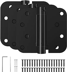 HOSOM Self Closing Door Hinges 4 Inch Spring Loaded Hinges Soft Close Door Hinges Matte Black with 5/8'' Radius Corners Adjustable Tension, UL Listed, 3 Pack
