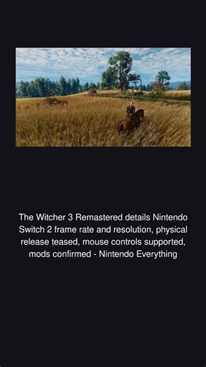The Witcher 3 Remastered details Nintendo Switch 2 frame rate and resoluti... | Technology News