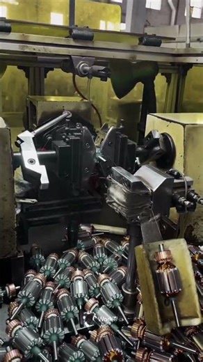 Electric Motor Rotor Coil Winding Process in Manufacturing Workshop