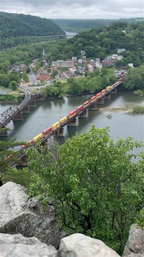 AN AMAZING VIEW OF HARPER’S FERRY FROM MARYLAND HEIGHTS — During the Civil War, Harpers Ferry, Virginia (now West Virginia), was a strategic prize at the confluence of the Potomac and Shenandoah rivers, where key rail and canal routes met. In 1862, it was the site of the largest surrender of U.S. troops during the war, when Stonewall Jackson forced the capitulation of more than 12,000 Union soldiers just before the Battle of Antietam. From Maryland Heights, I captured this train chugging past to