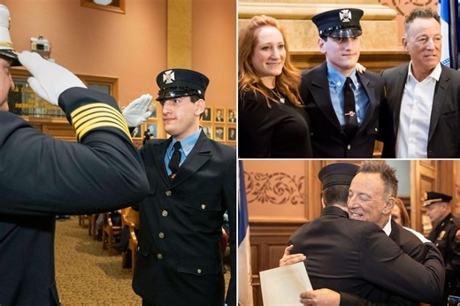 5.6K views · 169 reactions | Bruce Springsteen’s youngest son Sam Just Proved He’s “Tougher Than The Rest”—Sworn In As A New Jersey Firefighter Tuesday, Facing Real-Life Danger While Bruce And Patti Beamed In Pride, Cementing His Place As The Springsteen Family’s Next Hero.... SEE MORE: https://rb.colofandom.com/1pop | Your morning awe | Facebook