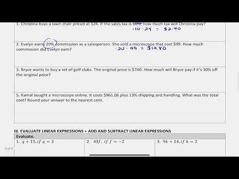 Algebra 2 Seniors - TSI Prep Notes: Quantitative Reasoning II + Algebraic Reasoning Part II