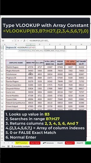 📊 Excel Tips & Tricks | Advance VLOOKUP Function 🚀 #excel #exceltips