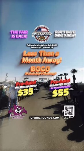 The California Mid-Winter Fair and Fiesta Imperial Valley Fairgrounds is back for 3 weekends of fun starting Friday February 27th! Presale is now live & this is your chance to save on regular unlimited ride wristbands & WoW Express front of the line wristbands! Click the link in our comments to get yours now! 🎢🎡 | Helm and Sons Amusements