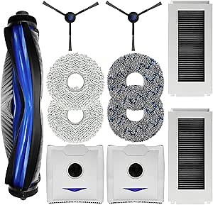 Accessories Kit Replacement Parts for Ecovacs Deebot N30 Pro Omni Robot Vacuum Cleaner, 1 Main Brush, 2 Side Brush, 2 Filter, 2 Dust Bags, 4 Mop Cloth Pads Attachments