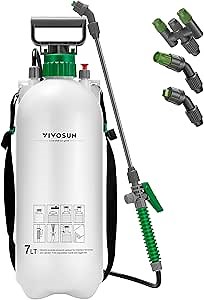 VIVOSUN 1.8 Gal/7L Pump Sprayer, Garden Water Sprayer for Plants, Weeds & Lawn Care, with 3 Nozzles, 50'' Long Hose & Pressure Relief Valve