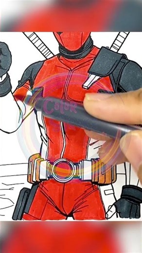 P-9- Deadpool holding a tiny THOR'S Hammer _ Creative Coloring Page _ Music