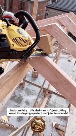 Insane Chainsaw Roof Cut Trick Carpenters Use! Perfect Beam Joint #construction #chainsaw #carpentry