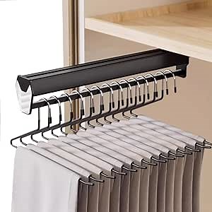 Extendable Clothes Rail with Metal Base,Closet Rod for Pants Clothing Storage,Wardrobe Adjustable Clothes Hanger Rail 12-24inch,Load 35kg (23.62IN/60CM, Black)
