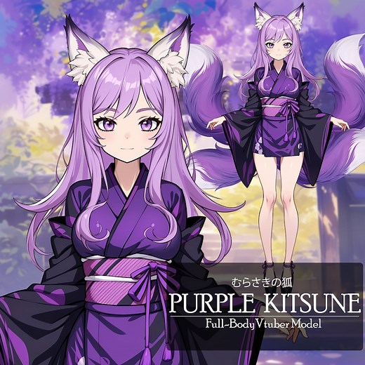 Rigged Vtuber Model: Purple Kitsune, Live2d Girl Vtuber Model, Premade Vtuber, Vtube Studio Ready, Customizable,pngtuber,cute,kawaii,chibi - Etsy