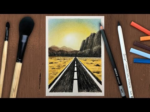 Realistic Highway Road Drawing | Soft Pastel & Charcoal Landscape Art | Step by Step