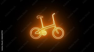 Neon glowing bicycle icon on black background. Neon glowing bicycle icon animation. Neon glowing bicycle icon animation, Neon glowing purple bicycle icon animation in black background.