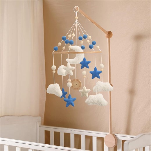 Felt Cloud Crib Mobile: Blue Stars, Moon, Baby Boy Nursery - Etsy