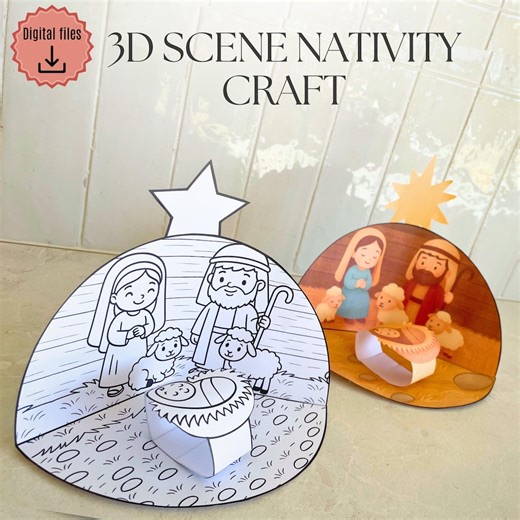 Manualidad en 3D del Nacimiento de Jesús, Historia de Navidad para niños, Actividad bíblica imprimible, Escuela Dominical, Escuela Bíblica de Vacaciones, Educación en casa, Manualidad de papel del nacimiento de Jesús - Etsy España