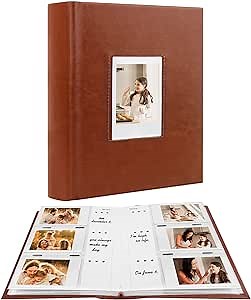 Photo Album for Fujifilm Instax Mini Camera, 180 Pockets Photo Album with Writing Space for Polaroid, Leather Cover, 2x3 Photo for Instax Mini 12 11 9 40 8 7 Evo LiPlay Instant Camera (Brown)