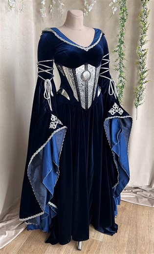 Gothic Elven Fantasy Blue Velvet Dress With Metal Plates Corset - Etsy