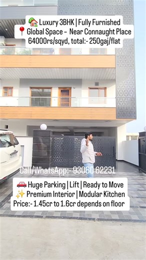 Hisar Property Hub on Instagram: "🏡 Luxury 3BHK | Fully Furnished 📍 Global Space – Connaught Place से सिर्फ 200m 🚗 Huge Parking | Lift | 24×7 Power Backup ✨ Premium Interior | Modular Kitchen | Mandir + False Ceiling 🛣️ 40ft Road | Ready to Move #hisar #property #plots #commercial #realstate"