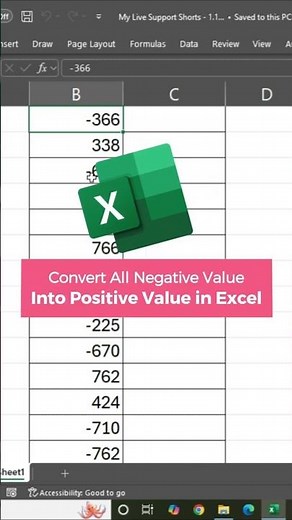 Convert All Negative Value Into Positive Value in Excel #shorts