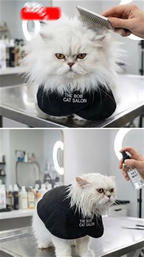Cat Gets a Stylish Haircut 😺✂️ | Cute Salon Transformation #shorts #cat