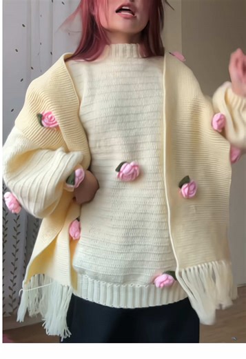 Crochet 3D Rose Sweater and Muffler for Order