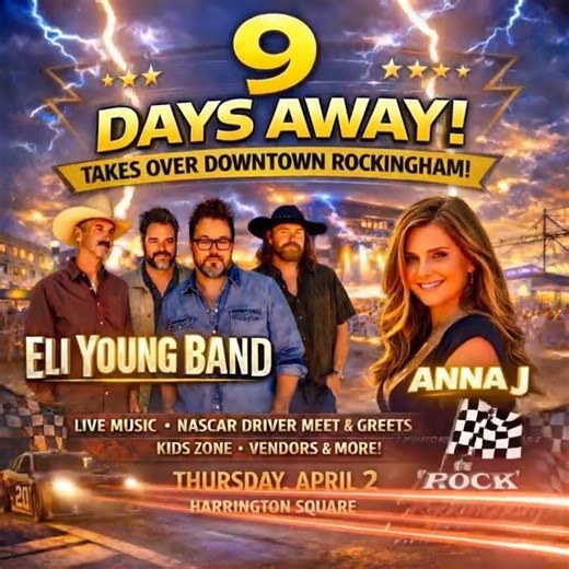 Eli Young Band at ThunderFest in downtown Rockingham ⚡️April 2, 2026 ‪@EliYoungBandMusic‬ ‪@NASCAR‬