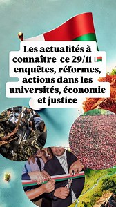📌 Découvrez les actualités essentielles à connaître ce 29 novembre à Madagascar ! 🇲🇬 Dans cette vidéo, nous revenons sur les faits marquants de ces derniers jours : • 👮‍♂️ Enquête interne à la gendarmerie : • 🤝 Rencontre élargie du Président de la Refondation à Toliara • 🌱 Vanille : ports ouverts, contrôles obligatoires, réformes du secteur et propositions pour libérer les prix. • 🚢 Litchis : la SMMC boucle une campagne 2025 « zéro casse » • 🎓 Universités de Toamasina et Toliara • ⚖️ Mau