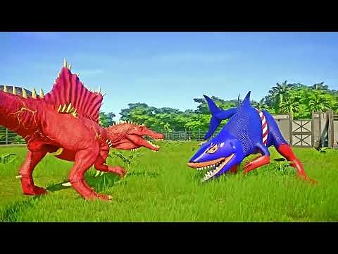 Captain America Sharkzilla vs Spider-Man Indoraptor, Hulk, Batman Dinosaurs Fighting!
