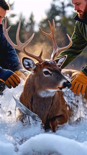 Frozen Deer Trapped in Ice — Two Men Save Its Life #ytshorts #trendingshorts #shortvideo