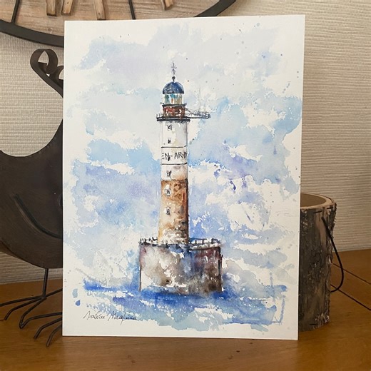 Aquarelle originale du phare d’Ar-Men – Phare mythique de Bretagne au large de la Chaussée de Sein - Etsy France