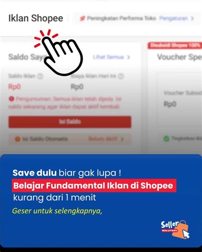 Tips jualan anti boncos! 🚀 Cuma butuh 1 menit buat paham dasar-dasar iklan di Shopee. Cocok banget buat kamu yang baru mau mulai ngiklan tapi nggak mau rugi. Simak sampai habis! ✨ #SellerSolution #IklanShopee #TipsJualanShopee #BelajarBisnis #BisnisOnline