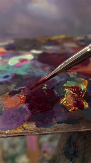 A dance of color and madness, descending with every brushstroke. #oilpainter #paintingprocess #artistsoftiktok